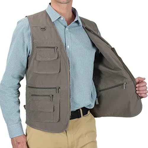 LUSI MADAM Men's Poplin Outdoors Travel Sports Multi-Pockets Work Fishing Vest 3X-Large Coffee | Utility & Comfort thumbnail 6