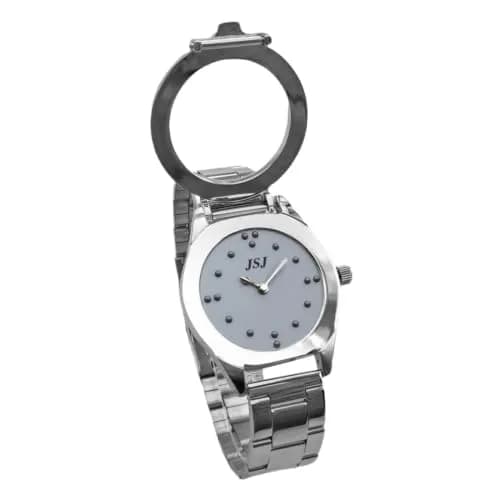 VISIONU Tactile Braille Watch for Men, 38mm Case with Silver Metal Band | Analog Display thumbnail 1