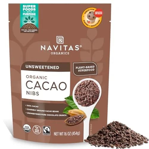 Navitas Organics Cacao Nibs – Unsweetened Dark Chocolate Crunch – Antioxidants, Minerals, Fiber – 16oz (454g) | USDA Organic & Fairtrade thumbnail 1