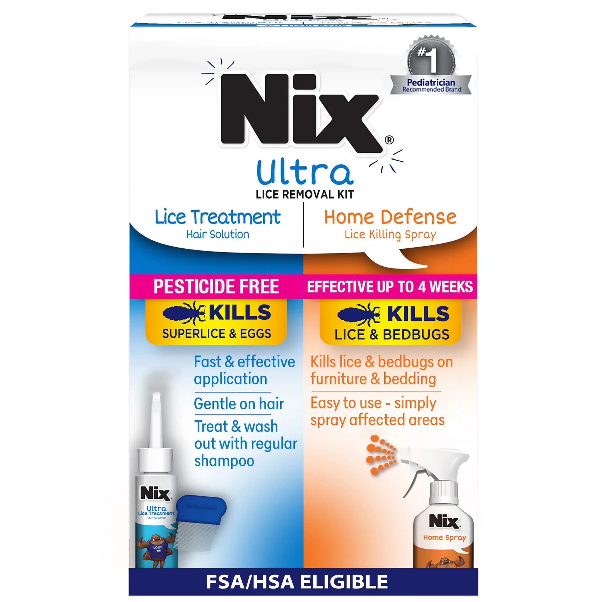 Nix Ultra Lice Treatment Kit with Home Defense Spray & Comb | 3.4 fl oz (100 ml) Hair Solution, 5 fl oz (148 ml) Home Spray - main product image