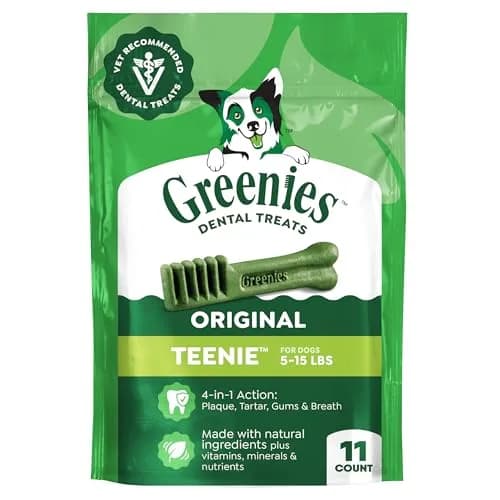 Greenies Teenie Original Natural Dental Dog Treats, Chicken, 11 Count (3 oz / 85 g) | Vet-Recommended Oral Care for Small Dogs thumbnail 1