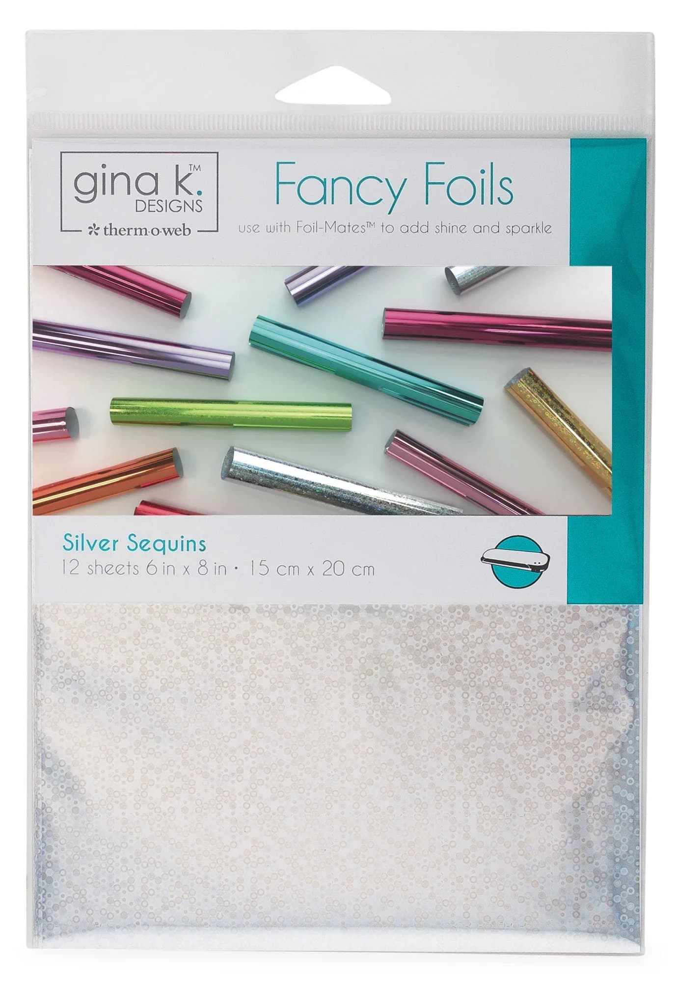 Gina K Designs Fancy Foils Silver Sequins 6" x 8" Sheets (12 Count) | Toner-Reactive & Textile Foil for Instant Shine — Silver Sequins