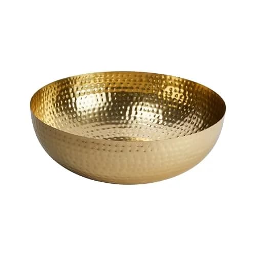 Creative Co-Op Hammered Metal Bowl, Gold Finish, 35.5cm (14 inch) | Decorative Home Accent thumbnail 1