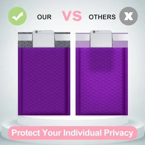 UCGOU Purple Bubble Mailers 50 Pack 10.16cm x 20.32cm (4"x8") | Opaque, Self-Seal, Padded Envelopes for Secure Shipping thumbnail 6