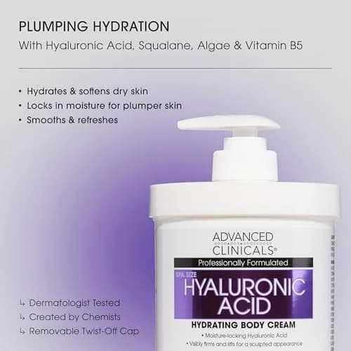 Advanced Clinicals Hyaluronic Acid Body Cream 473ml (16oz) | Hydrates & Plumps Dry Skin thumbnail 2