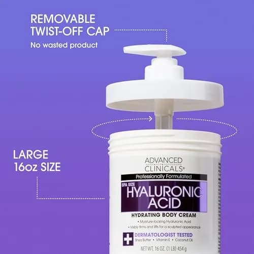 Advanced Clinicals Hyaluronic Acid Body Cream 473ml (16oz) | Hydrates & Plumps Dry Skin thumbnail 3