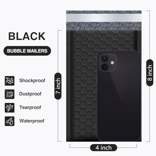 UCGOU Black Bubble Mailers 50 Pack, 10.16cm x 20.32cm (4"x8") | Opaque Padded Envelopes for Secure Shipping thumbnail 2