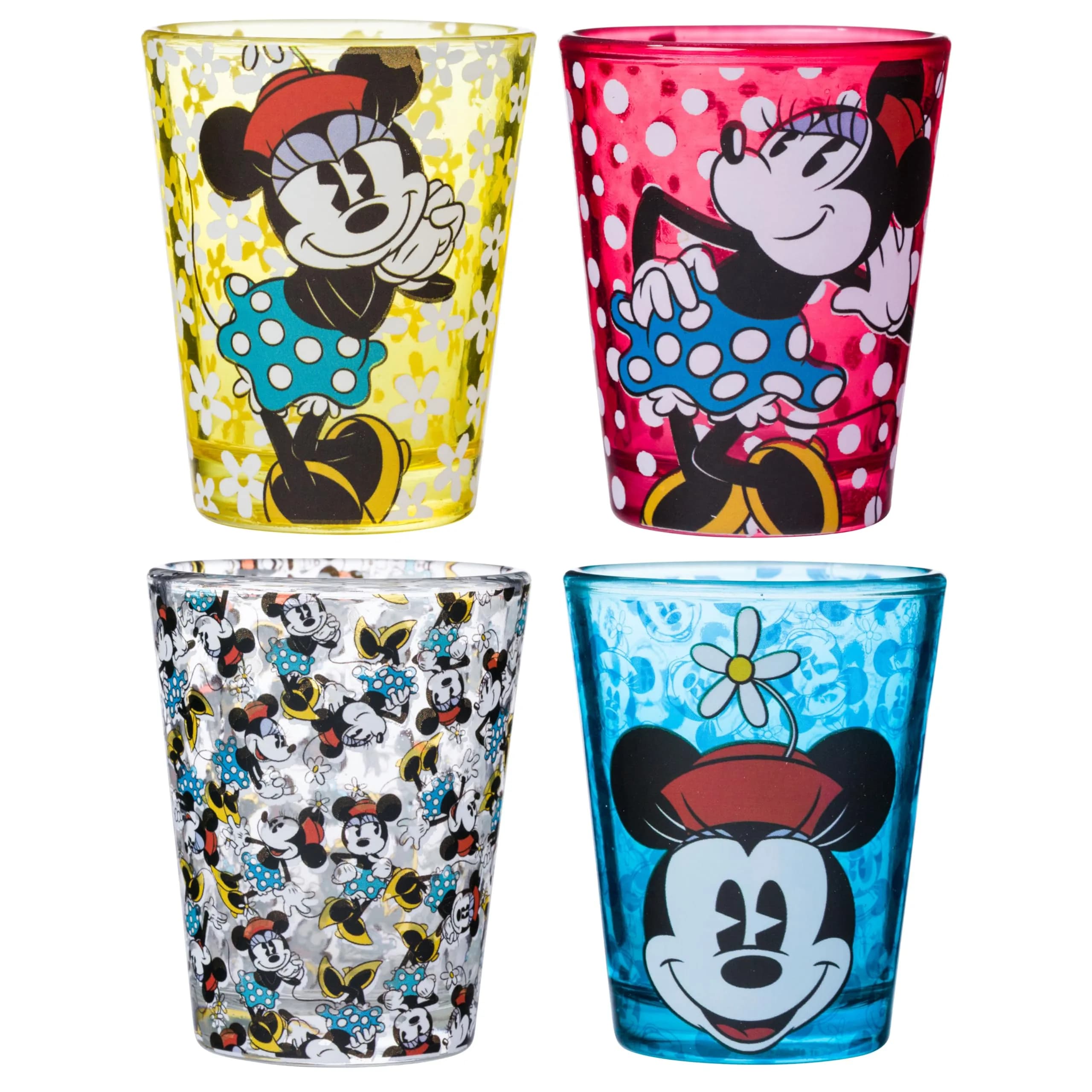 Silver Buffalo Disney Vintage Minnie Mouse Mini Glass Set 4 Count (1.5oz Each) | Officially Licensed Collectible Shot Glasses - main product image
