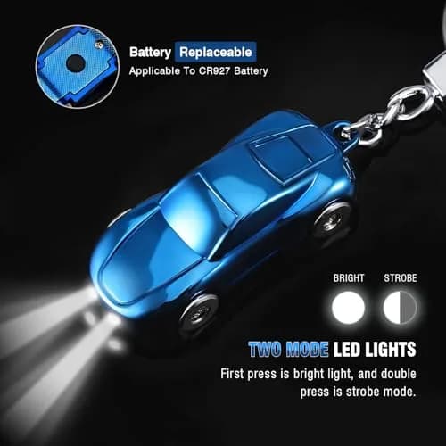 SOMGEM Car Keychain Flashlight Blue with LED Light | Zinc Alloy Detachable Key Ring thumbnail 2