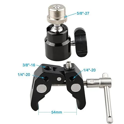 CAMVATE Microphone Clamp with 1/4 Mini Ball Head | 360° Articulated, Silver & Black thumbnail 2