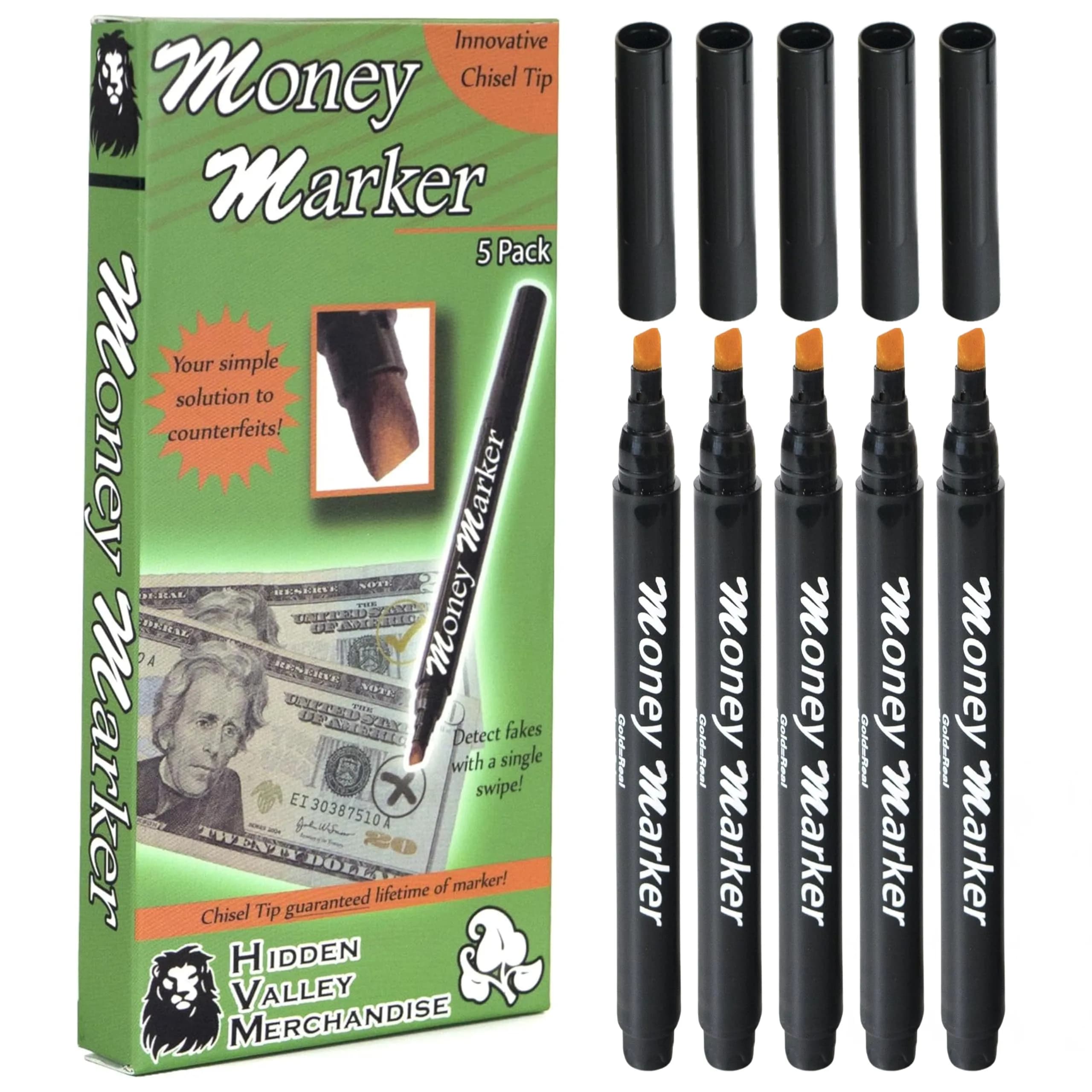 HVM Counterfeit Money Detector Pen 5-Pack | Detect Fake Bills - main product image