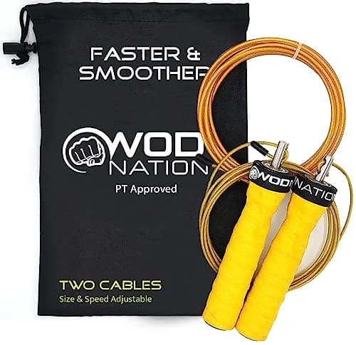 WOD Nation Alloy Steel Jump Rope with Two-Cable Design & Travel Bag, 11 ft (3.35 m) | Adjustable Speed Rope for Fitness thumbnail 1