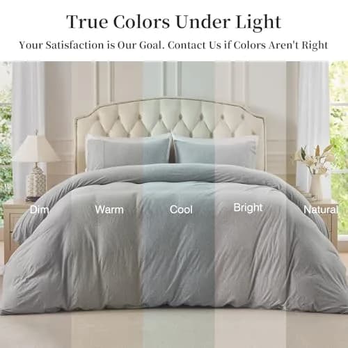 PURE ERA Jersey Knit Duvet Cover Set Heather Grey Queen | Ultra Soft, Breathable Cotton, Zipper & Corner Ties thumbnail 5