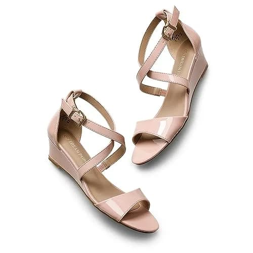 DREAM PAIRS Women's Jones Nude Pat Low Wedge Pump Sandals - 5.1 cm (2 Inch Heel) | Comfortable & Stable for All Occasions thumbnail 3