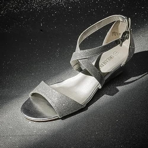 DREAM PAIRS Women's Low Wedge Sandals Ankle Strap Open Toe Size 9.5 Silver | Summer Dress Shoes thumbnail 4