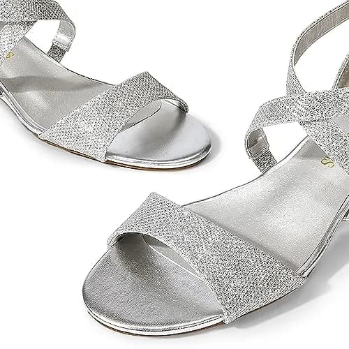 DREAM PAIRS Women's Low Wedge Sandals Ankle Strap Open Toe Size 9.5 Silver | Summer Dress Shoes thumbnail 6