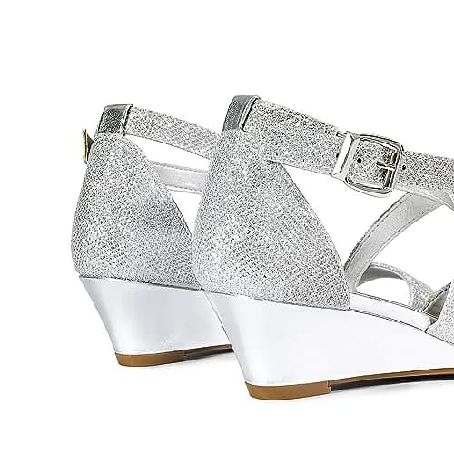 DREAM PAIRS Women's Low Wedge Sandals Ankle Strap Open Toe Size 9.5 Silver | Summer Dress Shoes thumbnail 7