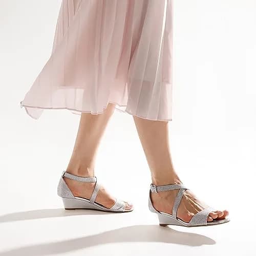 DREAM PAIRS Women's Low Wedge Sandals Ankle Strap Open Toe Size 9.5 Silver | Summer Dress Shoes thumbnail 9
