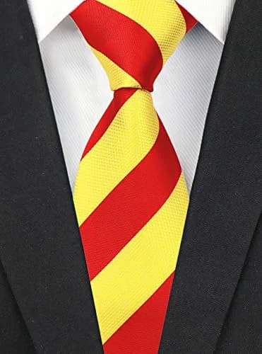 Secdtie Men's Red Yellow Striped Jacquard Woven Silk Tie Formal Necktie | Classic Business & Casual Style thumbnail 3