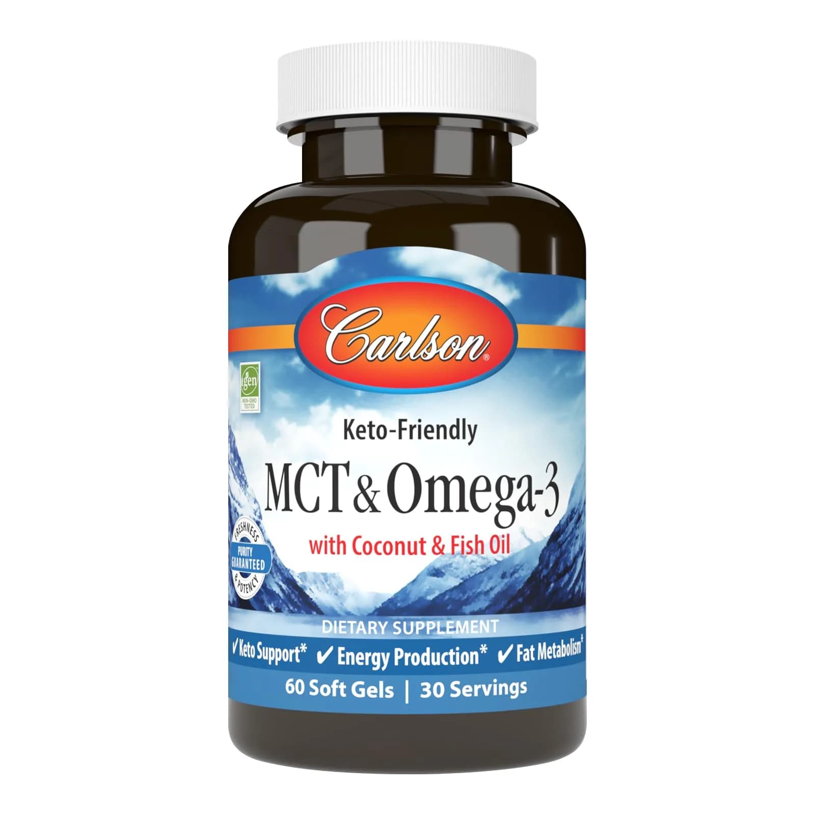 Carlson MCT & Omega-3 Coconut Oil 60 Softgels | Supports Fat Metabolism & Heart Health - main product image