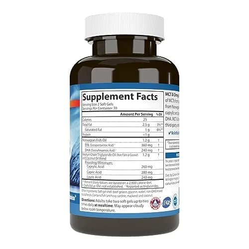Carlson MCT & Omega-3 Coconut Oil 60 Softgels | Supports Fat Metabolism & Heart Health thumbnail 2