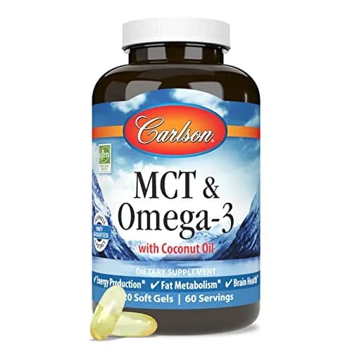 Carlson MCT & Omega-3 Coconut Oil 120 Softgels | Supports Heart & Brain Health thumbnail 5