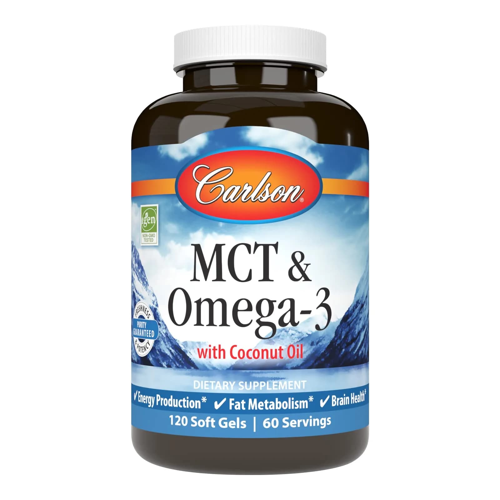 Carlson MCT & Omega-3 Coconut Oil 120 Softgels | Supports Heart & Brain Health - main product image