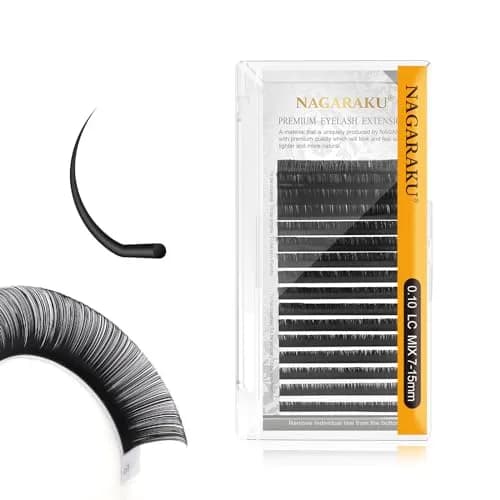 NAGARAKU Classic Individual Lash Extensions 0.10 LC 7-15mm Mix | Professional Matte Black PBT Fiber thumbnail 1