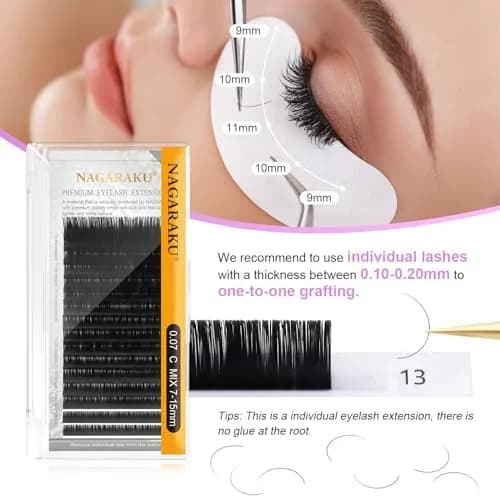 NAGARAKU Classic Individual Lash Extensions 0.10 LC 7-15mm Mix | Professional Matte Black PBT Fiber thumbnail 5