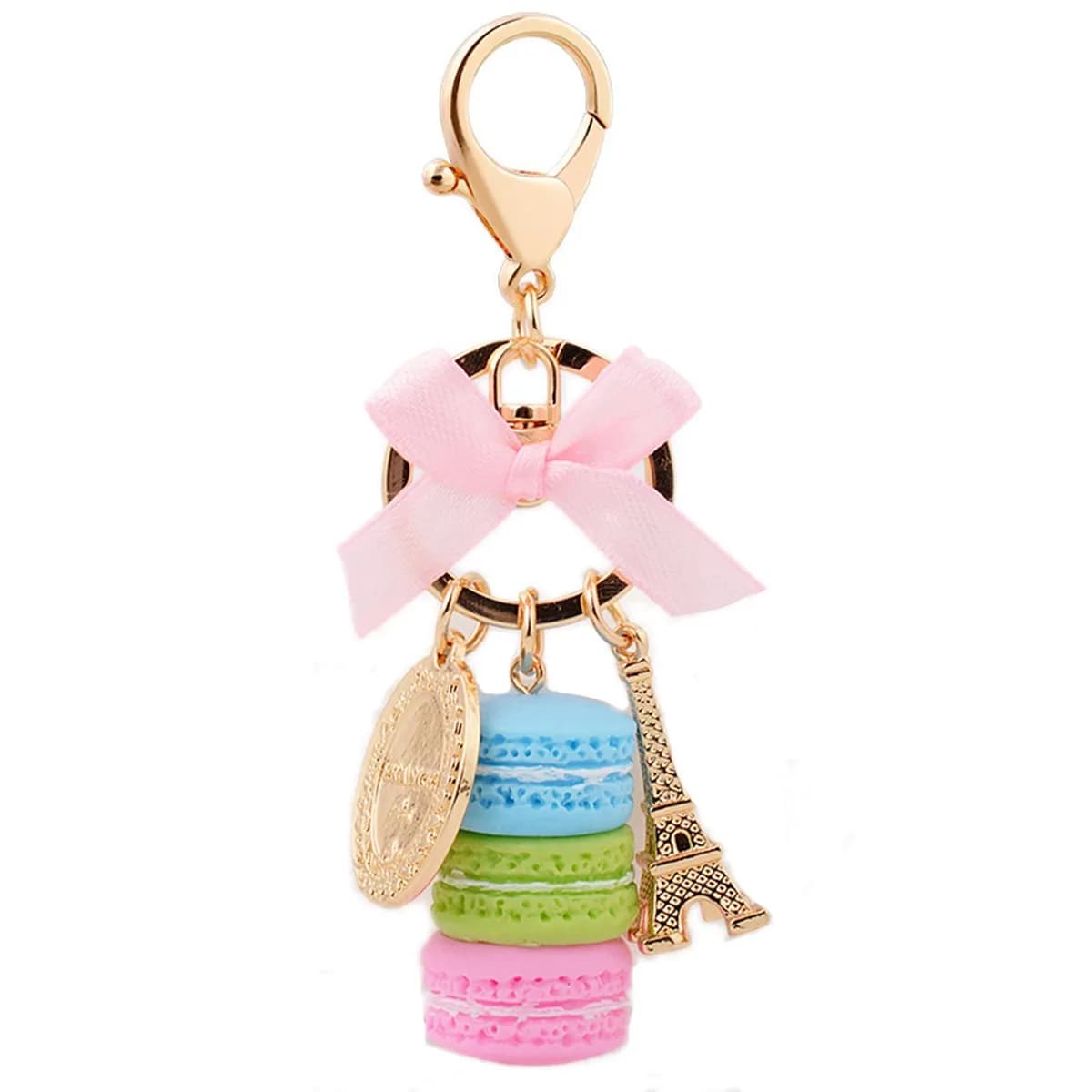 ZOONAI Pink Macaron Cake Eiffel Tower Keychain Bowknot 2*12cm | Sparkling accessory for women — Blue