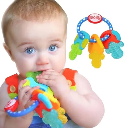 Nuby Ice Gel Teether Keys - Silicone Soothing Baby Teether Toys for Infants - Gentle for Sore Gums - Pink (1 Count) thumbnail 1