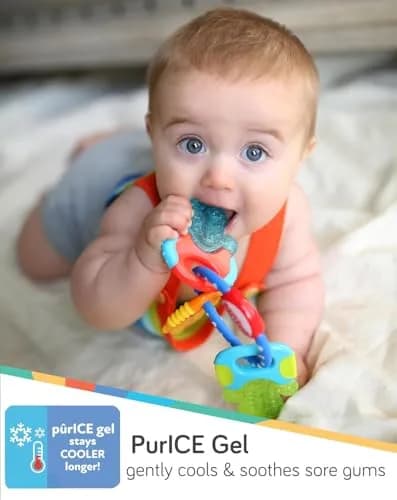 Nuby Ice Gel Teether Keys - Silicone Soothing Baby Teether Toys for Infants - Gentle for Sore Gums - Pink (1 Count) thumbnail 2