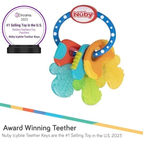 Nuby Ice Gel Teether Keys - Silicone Soothing Baby Teether Toys for Infants - Gentle for Sore Gums - Pink (1 Count) thumbnail 3