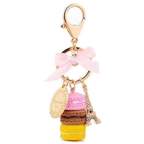 ZOONAI Pink Macaron Cake Eiffel Tower Keychain Bowknot 2*12cm | Sparkling accessory for women thumbnail 1