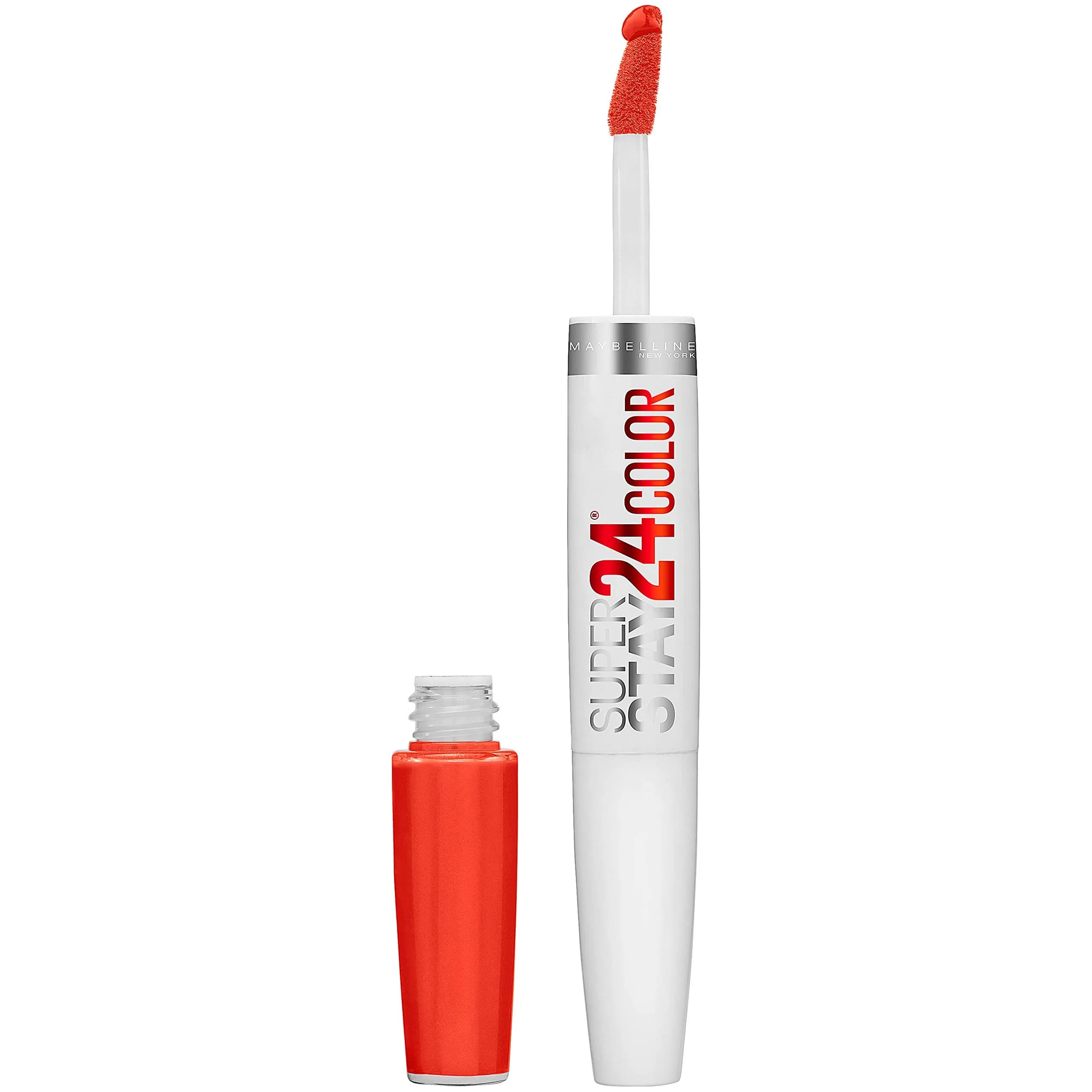 Maybelline SuperStay 24 2-Step Liquid Lipstick Makeup Steady Red-Y, 1 kit | Long-Lasting Color & Conditioning Balm — 210 NON-STOP ORANGE