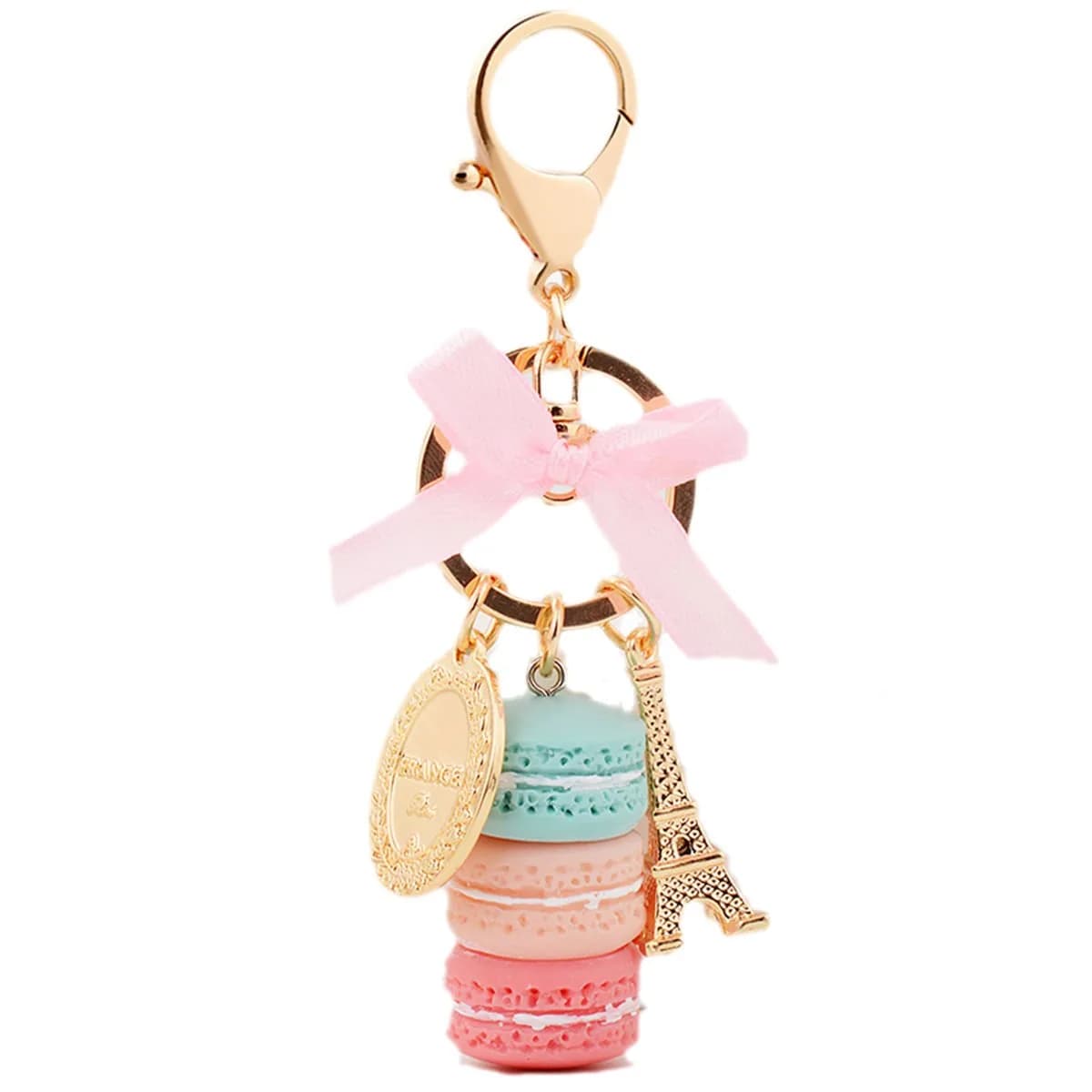 ZOONAI Pink Macaron Cake Eiffel Tower Keychain Bowknot 2*12cm | Sparkling accessory for women — Green