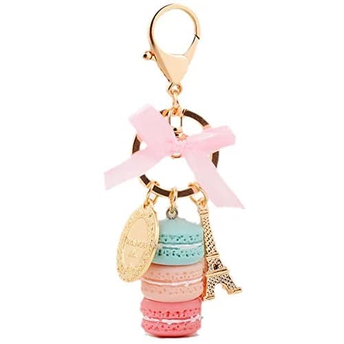 ZOONAI Macaron Cake Eiffel Tower Keychain Bowknot Car Keyring Bag Purse Pendant (Green) | Cute Macaron Eiffel Tower Accessory thumbnail 1