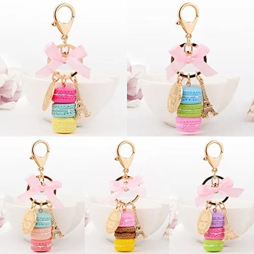ZOONAI Macaron Cake Eiffel Tower Keychain Bowknot Car Keyring Bag Purse Pendant (Green) | Cute Macaron Eiffel Tower Accessory thumbnail 5