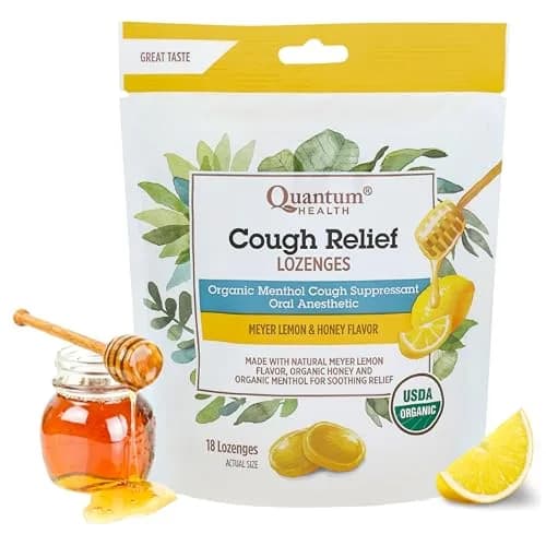 Quantum Organic Cough Drops Meyer Lemon & Honey 18 Lozenges | Soothing Throat & Cough Relief thumbnail 1