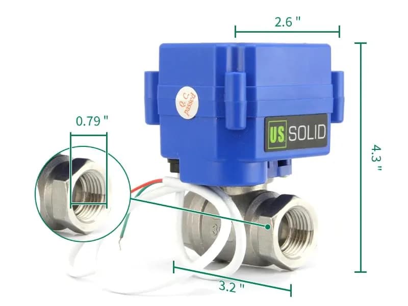 U.S. Solid 3/4" NSF Certified Stainless Steel Motorized Ball Valve | Full Port, 9-24V AC/DC, Auto Return thumbnail 4