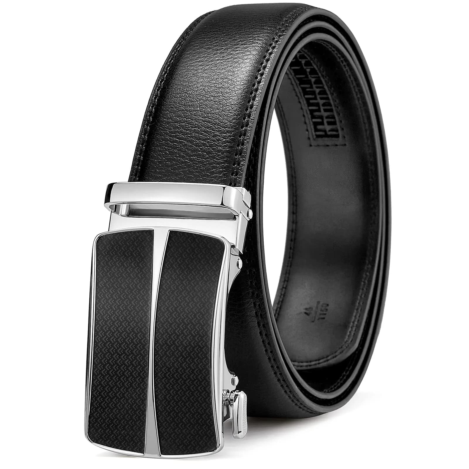 BOSTANTEN Ratchet Leather Belt for Men, 3.5cm (1.38") Trim-to-Fit, Gift Boxed | Adjustable Fit for Formal & Casual Wear — 006-black / 32"-38" Waist Adjustable