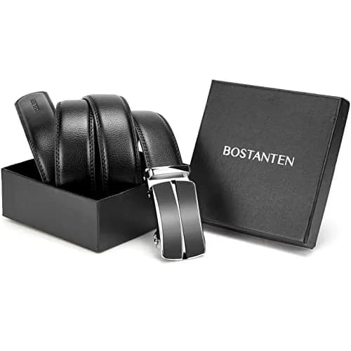 BOSTANTEN Ratchet Mens Belt Leather Trim to Fit 1 3/8" (3.5cm) Gift Boxed | Adjustable Fit for Waist Sizes 32"-38" thumbnail 7