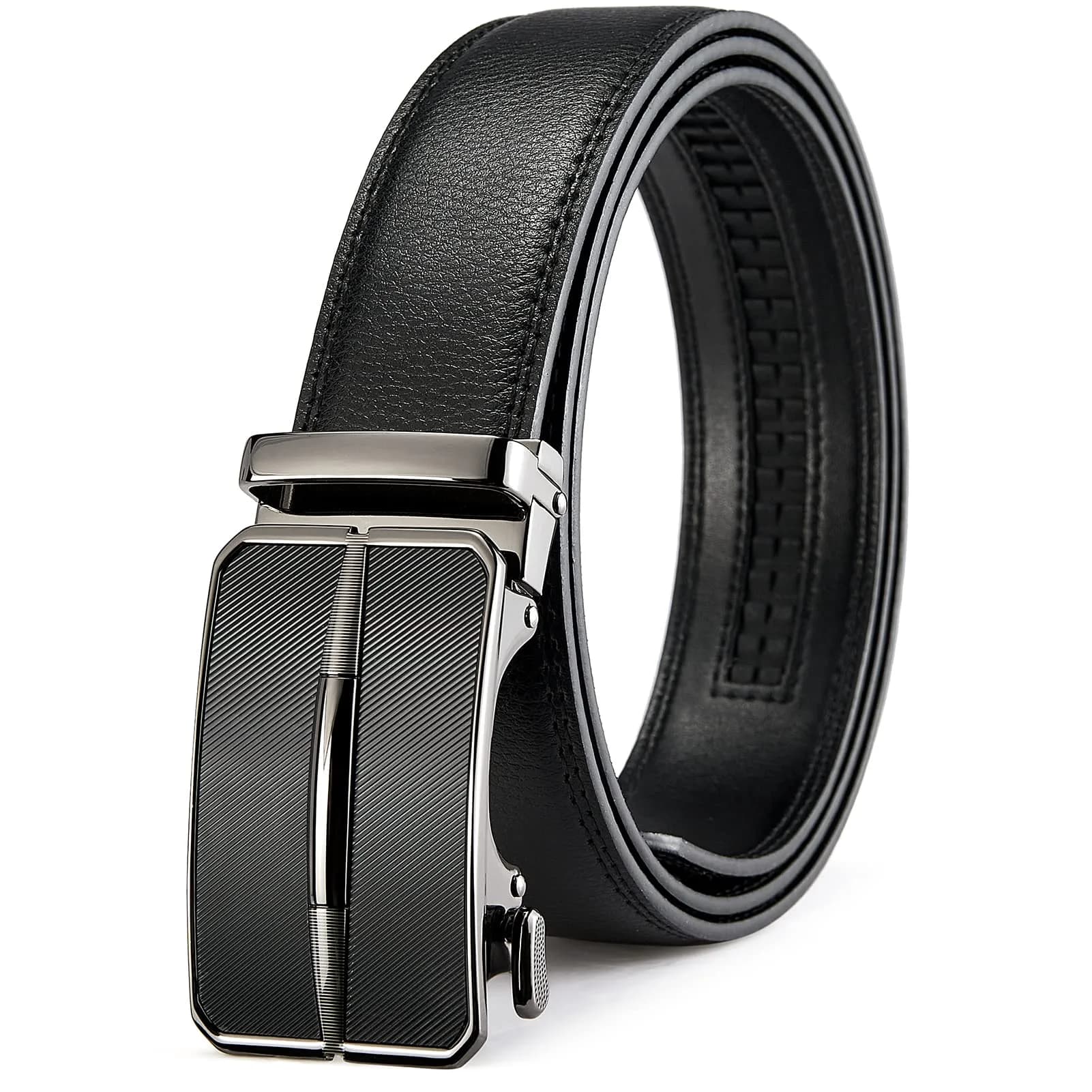 BOSTANTEN Ratchet Leather Belt for Men, 3.5cm (1.38") Trim-to-Fit, Gift Boxed | Adjustable Fit for Formal & Casual Wear — 005-black / 32"-38" Waist Adjustable
