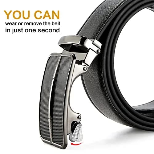 BOSTANTEN Ratchet Mens Belt Leather Trim to Fit 1.38" (3.5cm) Gift Boxed | Adjustable Automatic Buckle for Dress & Casual Wear thumbnail 4
