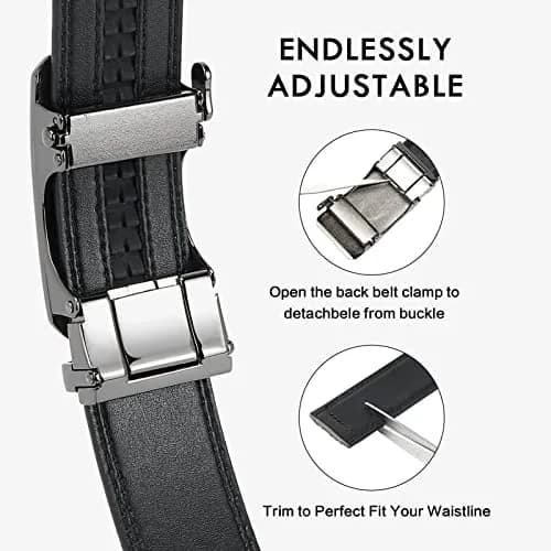 BOSTANTEN Ratchet Mens Belt Leather Trim to Fit 1 3/8" (3.5cm) Gift Boxed thumbnail 2