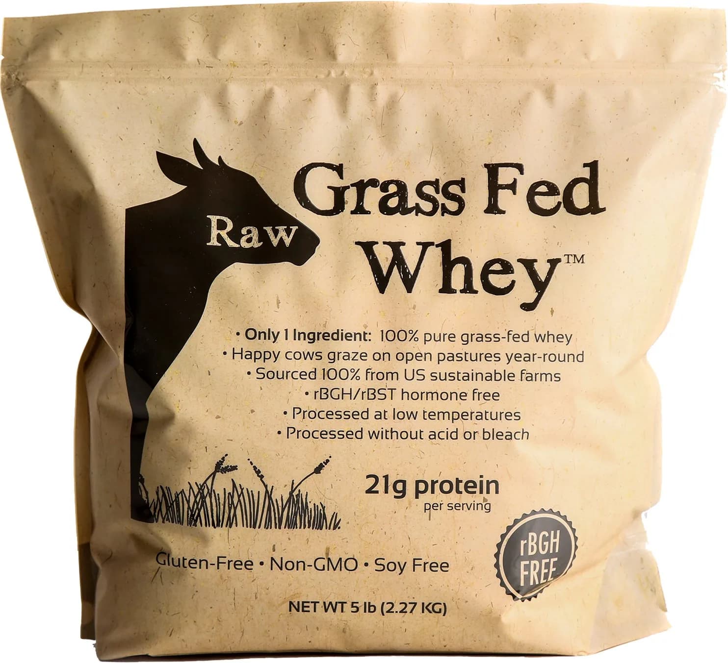 Raw Organic Whey Grass Fed Protein Powder Unflavored 0.93 kg (2 lb) | 100% Pure Single Ingredient — 5 Pound