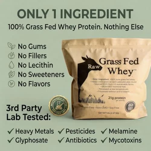 Raw Organic Whey Grass Fed Whey Protein Powder Unflavored 2.27 kg (5 lb) | 100% Pure Single Ingredient thumbnail 2