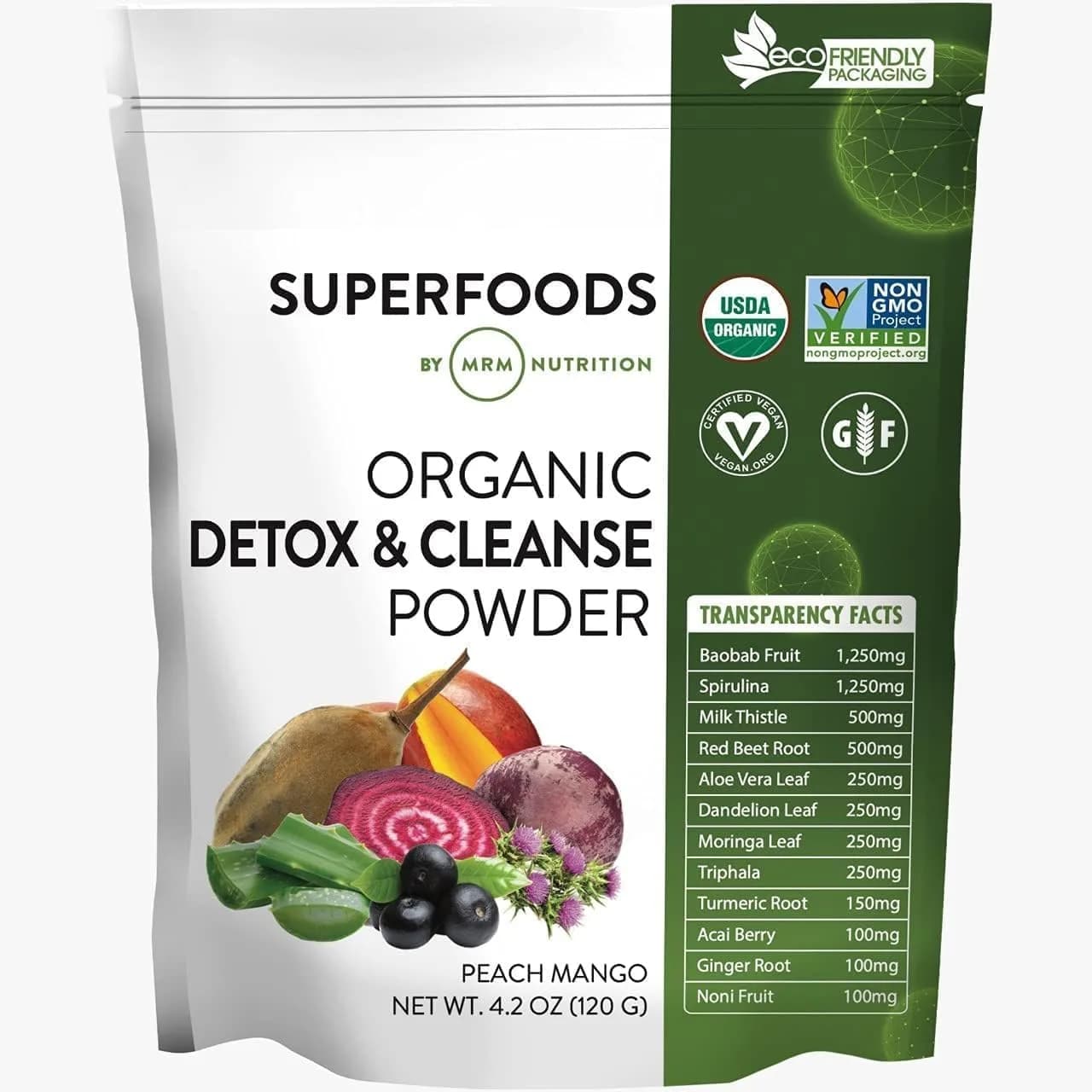 MRM Organic Detox and Cleanse Powder Peach Mango Flavor 120g (4.2 oz) | USDA Organic Superfood Blend - main product image