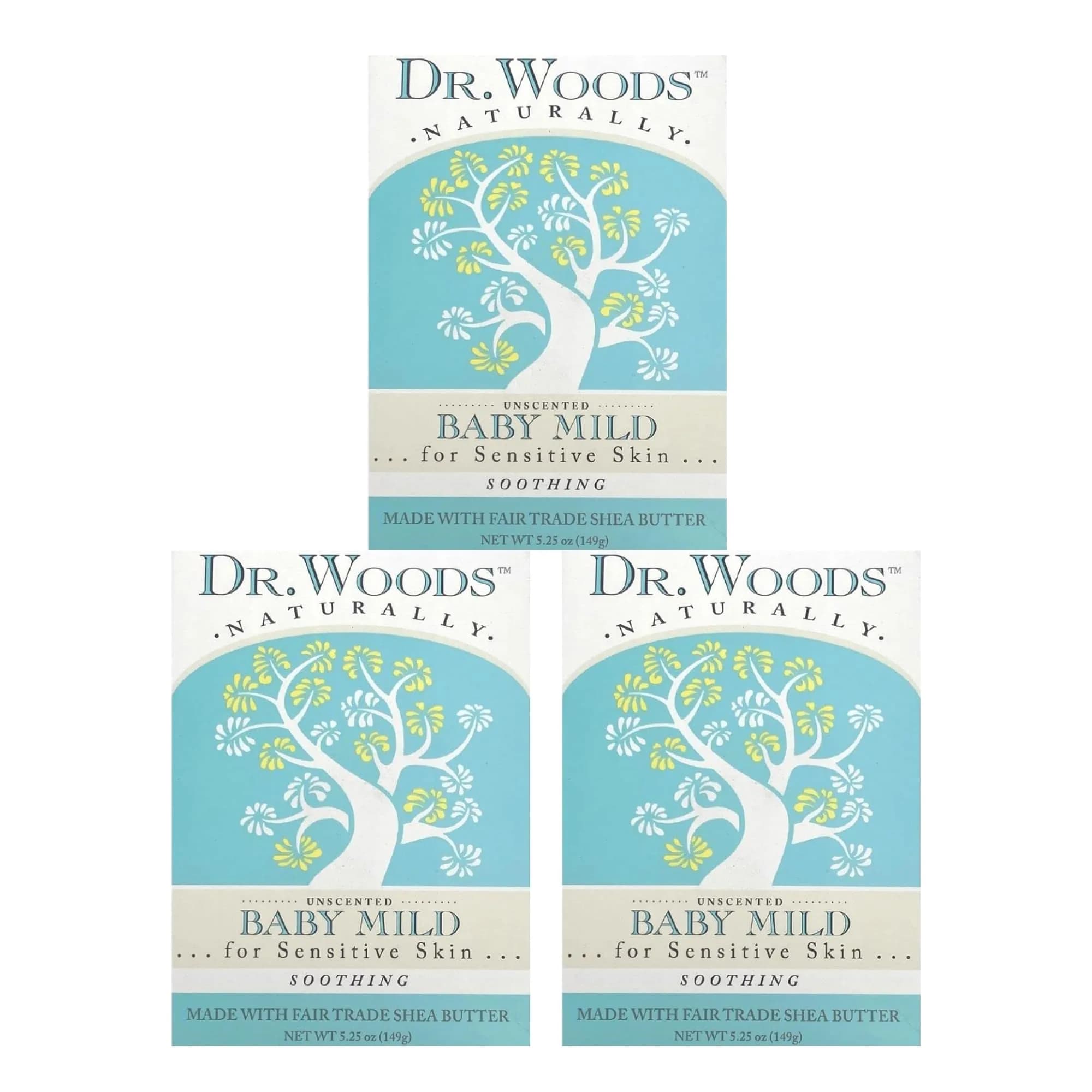 Dr. Woods Unscented Baby Mild Bar Soap 15.75 oz (3 x 5.25 oz) | Gentle Castile Soap for Sensitive Skin - main product image