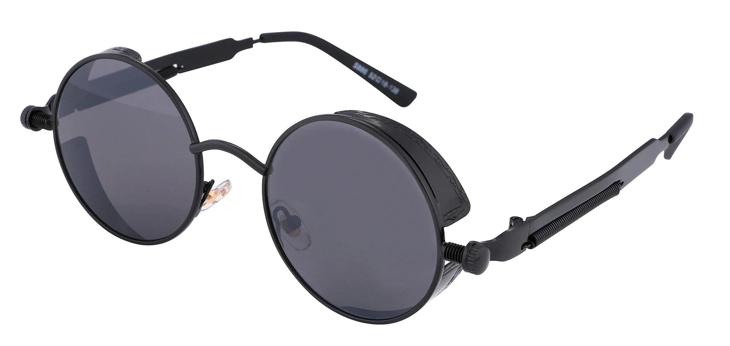 FEISEDY Retro Gothic Steampunk Sunglasses Round Metal Frame Bronze/Goldgreen | UV400 Protection — Black/Grey